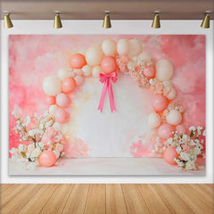 Lofaris Fond Mariage Ballons Roses Nœud et Fleurs, Arrière-plan Photographie de Fête Abstrait Artistique