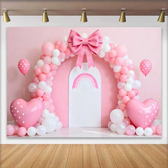 Lofaris Fond Mariage Arche Ballons Roses et Arc-en-Ciel, Arrière-plan Photographie Fête Ballons en Cœur