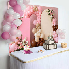 Lofaris Fond Mariage Arche Ballons Rose et Beige, Arrière-plan Photographie de Fête Boho Florale