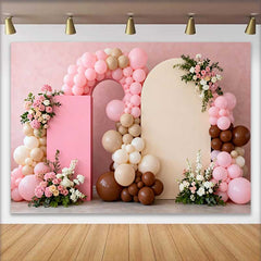 Lofaris Fond Mariage Arche Ballons Rose et Beige, Arrière-plan Photographie de Fête Boho Florale
