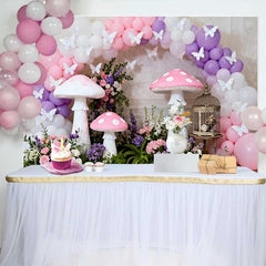 Lofaris Fond Printemps Champignon Géant et Papillon, Arrière-plan Anniversaire Fille Arche Ballons Violets