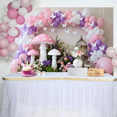 Lofaris Fond Printemps Champignon Rose et Cage Oiseau, Arrière-plan Fête Anniversaire Fille Arche Ballons