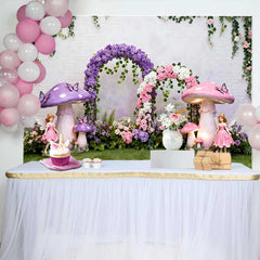 Lofaris Fond Printemps Champignon Violet Géant et Fée, Arrière-plan Anniversaire Forêt Enchantée Florale