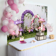 Lofaris Fond Printemps Champignon Violet Géant et Fée, Arrière-plan Anniversaire Forêt Enchantée Florale