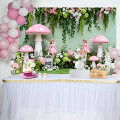 Lofaris Fond Printemps Fée et Champignon Rose, Arrière-plan Anniversaire Fille Forêt de Vignes Florales