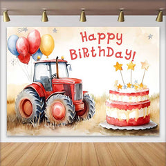 Lofaris Fond Anniversaire Tracteur Rouge Gâteau Étoile, Arrière-plan Photographie Fête Garçons Ballons