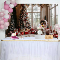 Lofaris Fond Noël Salon Cosy et Sapin, Arrière-plan Fête Vacances Calèche et Ours en Peluche Vintage