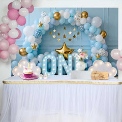 Lofaris Fond Smash Cake 1er Anniversaire Garçon, Arche Ballons Bleu Blanc ONE et Étoiles Dorées