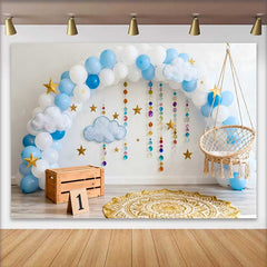 Lofaris Fond Smash Cake Premier Anniversaire, Arche Ballons Bleus Perles et Étoiles pour Bébé Garçon