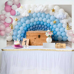 Lofaris Fond Photographie 1er Anniversaire, Mur Ballons Bleu Blanc Étoiles et Nuages Smash Cake