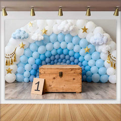 Lofaris Fond Photographie 1er Anniversaire, Mur Ballons Bleu Blanc Étoiles et Nuages Smash Cake
