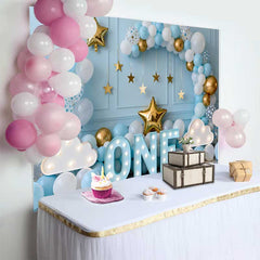 Lofaris Fond Anniversaire 1 An, Arche Ballons Bleus avec Lettres ONE et Étoiles pour Bébé Garçon