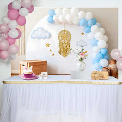 Lofaris Fond Smash Cake 1er Anniversaire Boho, Arche Ballons Bleu Blanc Décor Attrape-rêves Doré