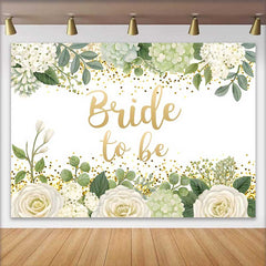 Lofaris Fond Bridal Shower Bride to Be, Fleurs Blanches et Feuilles Vertes avec Décor Doré Brillant
