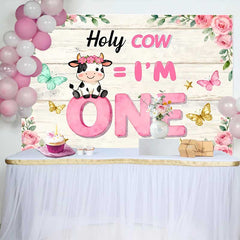 Lofaris Fond Anniversaire Holy Cow 1 An, Thème Vache Rose pour Smash Cake Fille