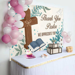 Lofaris Fond Merci Pasteur Croix Bible Florale, Décorations pour Événements d'Église