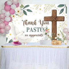 Lofaris Fond Merci Pasteur Croix Florale Blanche et Colombe, Décor Événement Église