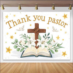 Lofaris Fond Merci Pasteur Lys Blanc Croix Bible, Décorations pour Événements d'Église