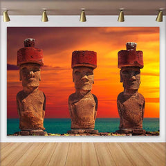 Lofaris Fond Île de Pâques Statues Moai Coucher Soleil, Arrière-plan Photographie Paysage Ancien