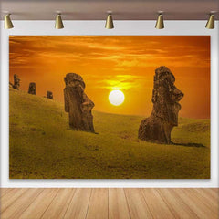 Lofaris Fond Île de Pâques Statues Moai Sunset, Arrière-plan Photographie Merveilles Anciennes