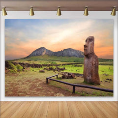 Lofaris Fond Statue Moai Montagne Coucher Soleil, Arrière-plan Photographie Ruines Anciennes