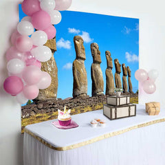 Lofaris Fond Paysage Statues Moai Île de Pâques, Décoration Fête Merveilles Anciennes
