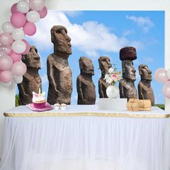 Lofaris Fond Paysage Statues Moai Île de Pâques, Décorations Fête Ruines Historiques