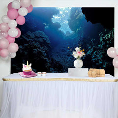 Lofaris Fond de Paysage Naturel Grotte Sous-marine Bleu Profond, Récif de Corail Serein pour Fête Aquatique