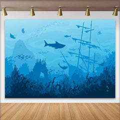 Lofaris Fond de Paysage Naturel Monde Sous-marin Océan Bleu avec Requins, Raies et Épave de Navire