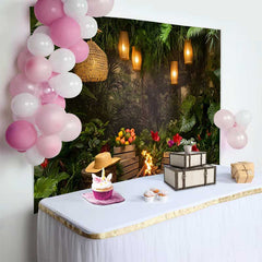Lofaris Fond de Cake Smash Anniversaire Jungle Sauvage Tropicale, Décor Aventure Safari Verdoyant