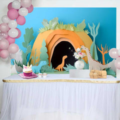 Lofaris Fond de Cake Smash Anniversaire Dinosaures en Papier Découpé Grotte Préhistorique, Décor Jungle