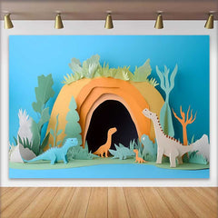 Lofaris Fond de Cake Smash Anniversaire Dinosaures en Papier Découpé Grotte Préhistorique, Décor Jungle