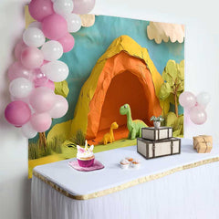 Lofaris Fond de Cake Smash Anniversaire Dinosaure Adorable en Papier, Grotte et Jungle Verte