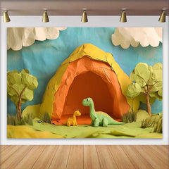 Lofaris Fond de Cake Smash Anniversaire Dinosaure Adorable en Papier, Grotte et Jungle Verte