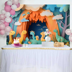 Lofaris Fond de Cake Smash Anniversaire Dinosaure Coloré Style Papier Découpé, Photobooth Fête Bébé
