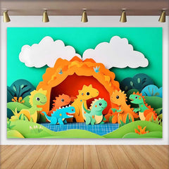Lofaris Fond de Cake Smash Anniversaire Dinosaure en Dessin Animé, Décor de Fête Grotte Jungle Préhistorique