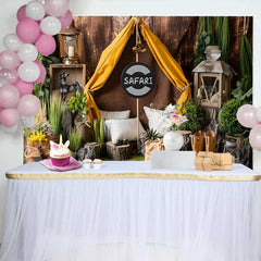 Lofaris Fond de Cake Smash Anniversaire Tente d'Aventure Safari Rustique, Décor de Fête Thème Wild One