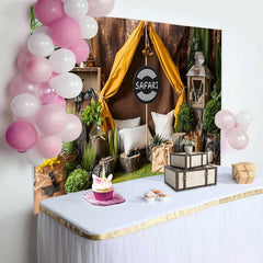 Lofaris Fond de Cake Smash Anniversaire Tente d'Aventure Safari Rustique, Décor de Fête Thème Wild One