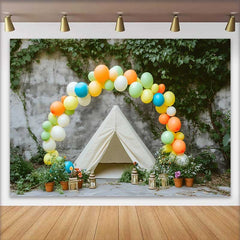 Lofaris Fond de Cake Smash Anniversaire Arche de Ballons et Tente Teepee, Décor Séance Photo Rustique