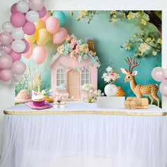 Lofaris Fond de Cake Smash Anniversaire Maison de Fée de la Forêt Pastel, Décor Photobooth Baby Shower