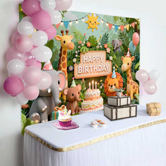 Lofaris Fond d'Anniversaire Animaux de la Jungle Safari avec Éléphant Girafe Lion, Décor de Fête