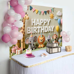 Lofaris Fond d'Anniversaire Animaux Fantaisistes en Argile, Thème Jungle Safari pour Baby Shower et Fête