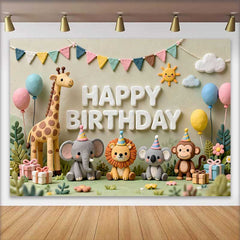 Lofaris Fond d'Anniversaire Animaux Fantaisistes en Argile, Thème Jungle Safari pour Baby Shower et Fête
