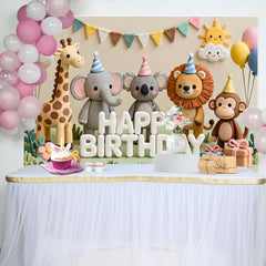 Lofaris Fond d'Anniversaire Animaux du Safari avec Éléphant, Lion et Singe, pour Décor de Fête d'Enfants