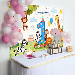 Lofaris Fond de Premier Anniversaire Animaux du Safari, avec Amis de la Jungle Mignons et Chiffre Un