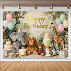 Lofaris Fond d'Anniversaire Animaux de la Jungle Safari, Éléphant Lion Girafe Aquarelle et Ballons