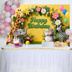 Lofaris Fond d'Anniversaire Animaux de la Jungle Safari Jaune Vibrant, Décor avec Ballons et Arche Florale