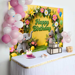 Lofaris Fond d'Anniversaire Animaux de la Jungle Safari Jaune Vibrant, Décor avec Ballons et Arche Florale