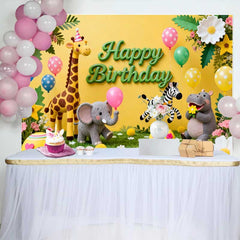 Lofaris Fond d'Anniversaire Animaux du Safari Mignons avec Girafe Éléphant et Zèbre, Décor de Fête