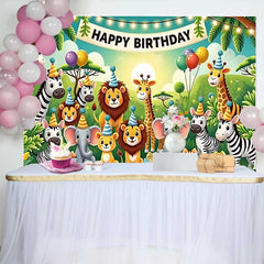 Lofaris Fond d'Anniversaire Animaux du Safari Jungle Adorable, avec Bannière et Chapeaux de Fête